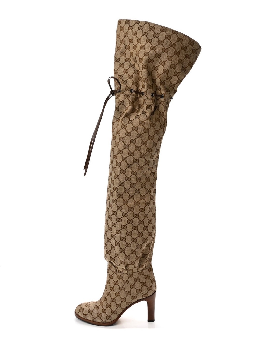 Gucci Tan GG Monogram Over-the-Knee Tie Boots - Picture 4 of 7